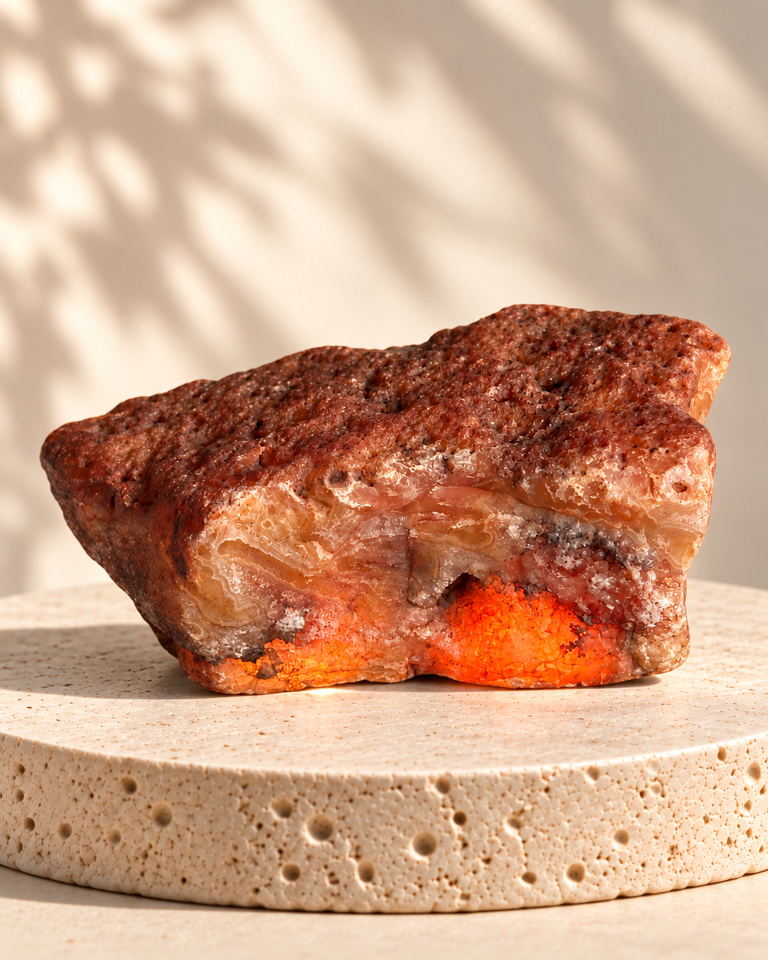 Piedra natural rojiza con bandas y cavidades