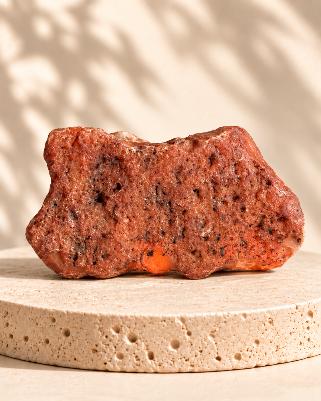 Piedra natural rojiza con bandas y cavidades