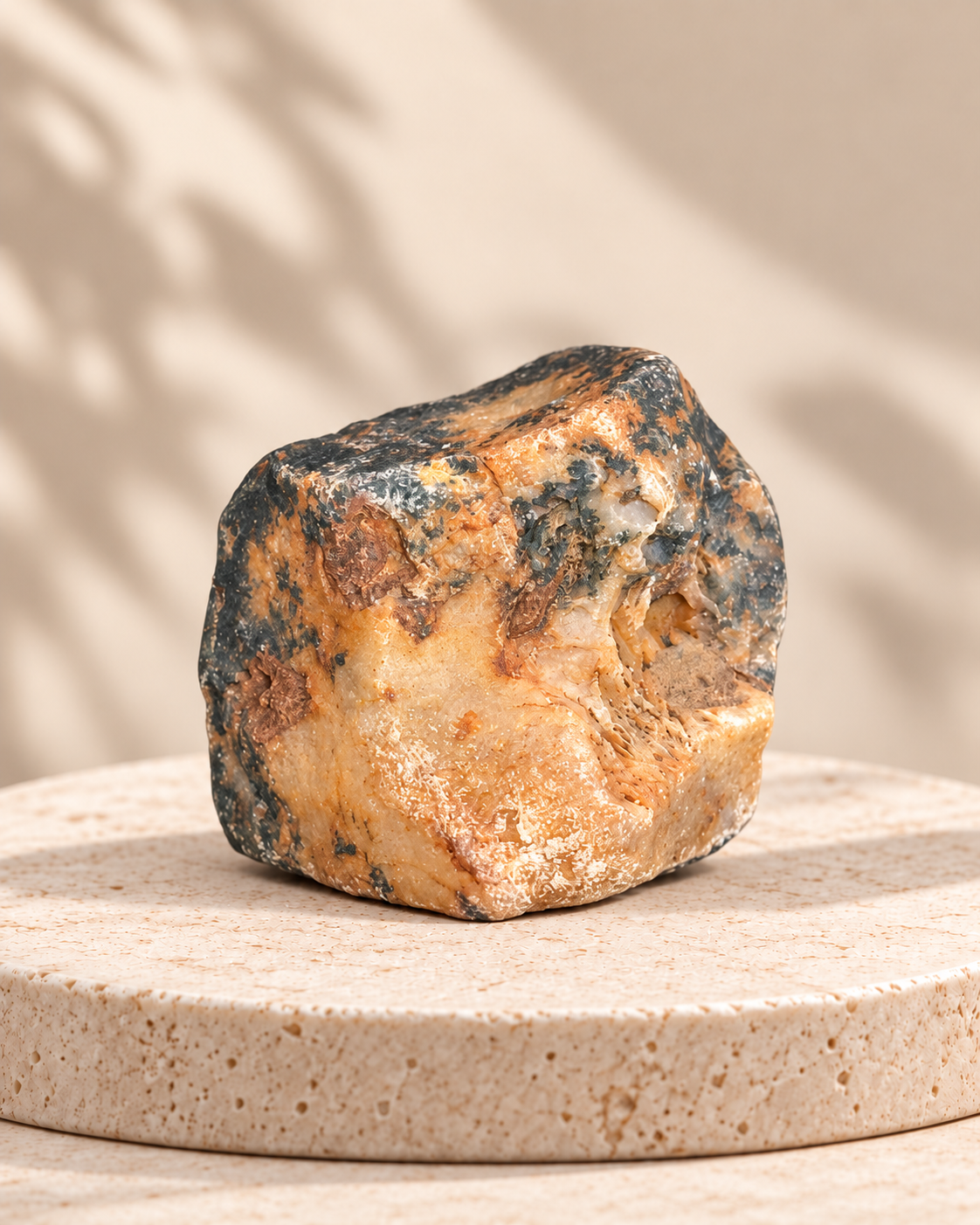 Piedra natural verde con matriz miel translúcida